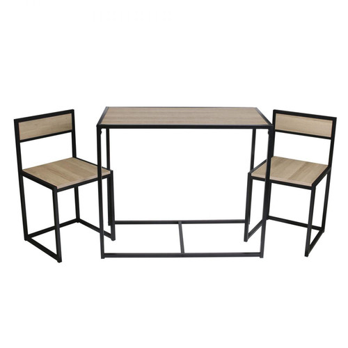 3S. x Home - Ensemble Table + 2 Chaises Noir et Bois - Sélection meuble & déco Industriel